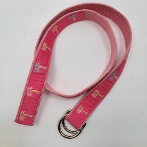 Women's Pink with Multicolor Tropical Palm Tree's Woven 100% Cotton D-Ring Belt